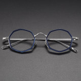 Titanium Geometric Glasses Frames - Clear Blue & Silver, Lightweight & Durable