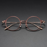 Rose Gold Glasses LE1038 - Elegant Red & RoseGold Titanium Round Glasses
