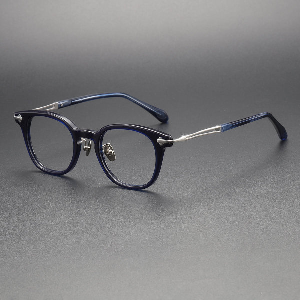 Blue Glasses LE1083 - Clear Blue & Silver, Durable Acetate Round Frames