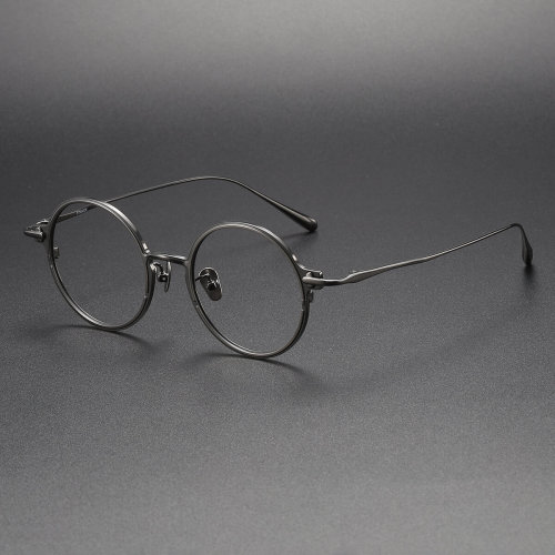 All Black Glasses LE1038 - Stylish Round Titanium Eyewear for Comfort and Durability