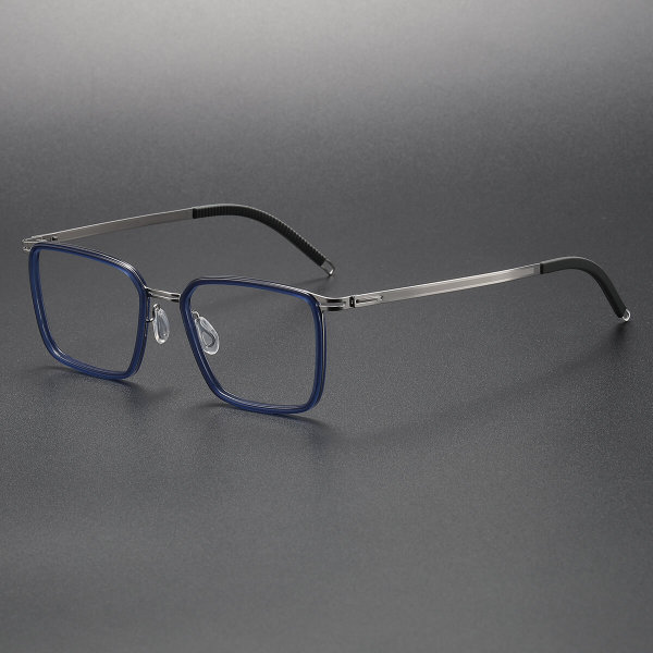 Blue Eyeglasses LE1079 - Clear Blue and Silver Titanium Square Glasses