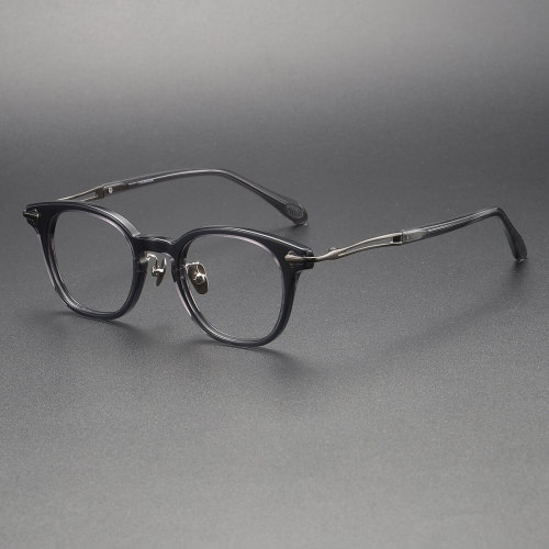 Thick Black Frame Glasses LE1083 - Clear Gray & Gunmetal, Acetate Round Glasses