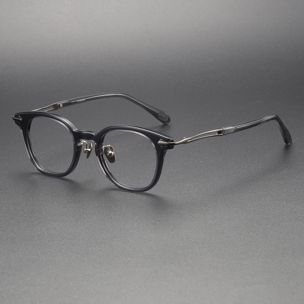 Thick Black Frame Glasses LE1083 - Clear Gray & Gunmetal, Acetate Round Glasses
