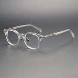 Olet Optical clear reading glasses LE1083, clear acetate frame with gold accents, hypoallergenic IP plating, lightweight and durable round glasses

