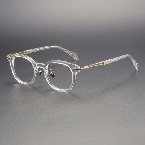 Clear Reading Glasses LE1083 - Clear & Gold Round Acetate Frames