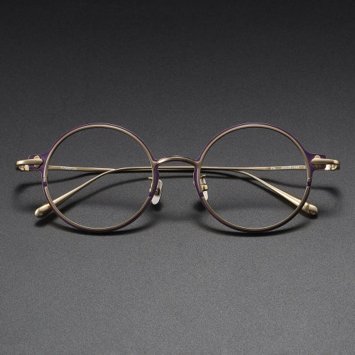 Purple Eyeglass Frames LE1038 - Elegant Purple & Gold Round Titanium Glasses for Comfort and Durability