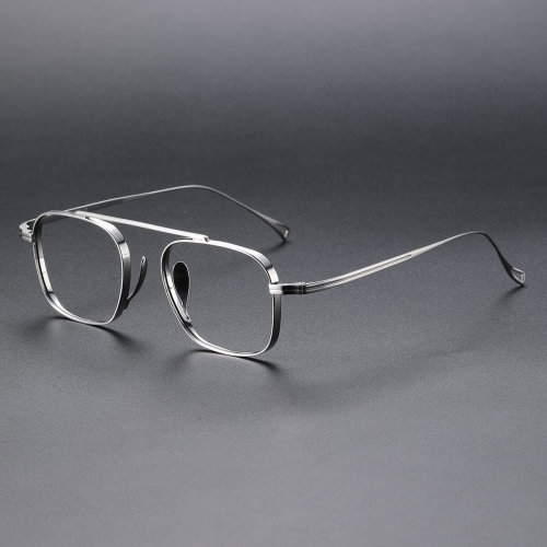 Silver Eyeglasses LE1004 - Large Titanium Aviator Frames, Hypoallergenic Design