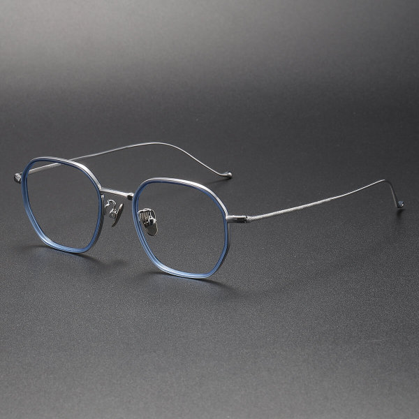 Blue Frame Glasses LE1069 – Geometric Clear Blue & Silver Titanium Frames