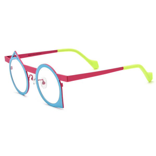 Round Glasses for Women - Stylish Blue & Pink Titanium Glasses with Unique Triangular Accents, LE3015