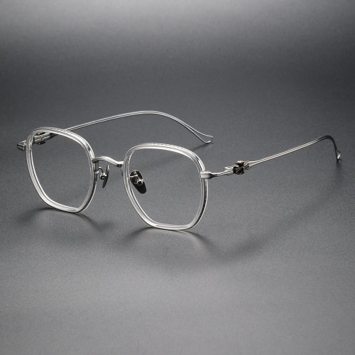 Square Titanium Glasses LE1122_Clear & Silver