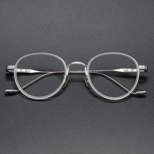 Round Titanium Glasses LE1117_Clear & Silver