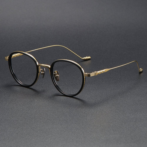 Round Titanium Glasses LE1117_Black & Gold