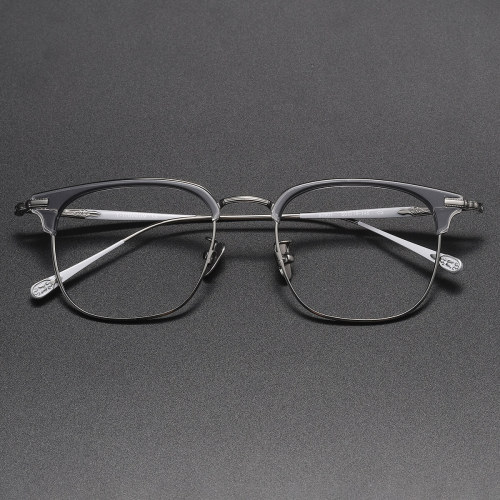 Browline Titanium Glasses LE1111_Clear Gray & Gunmetal