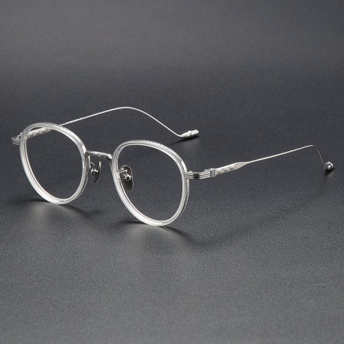 Round Titanium Glasses LE1117_Clear & Silver