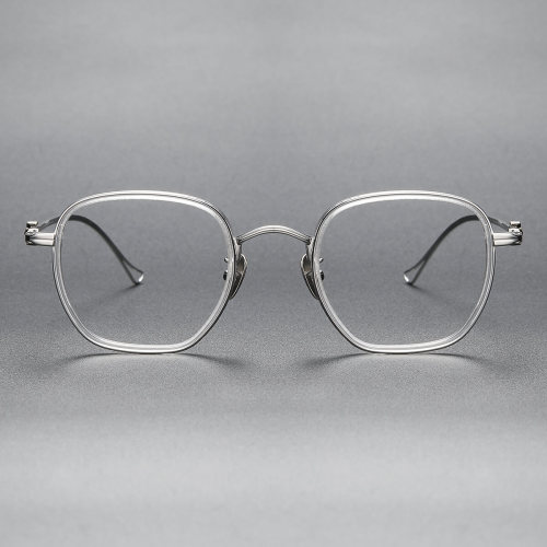 Square Titanium Glasses LE1122_Clear & Silver