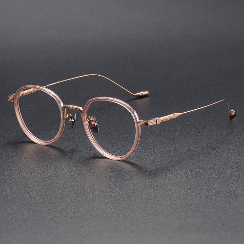 Round Titanium Glasses LE1117_Clear Pink & Rose Gold