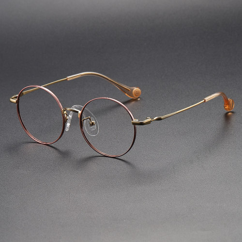 Round Titanium Glasses LE1134_Pink & Gold