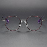 Round Titanium Glasses LE1132_Red & Gunmetal