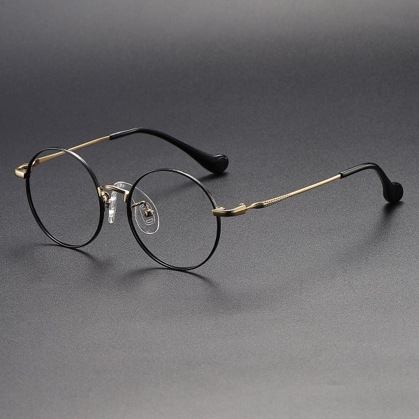 Round Titanium Glasses LE1134_Black Gold