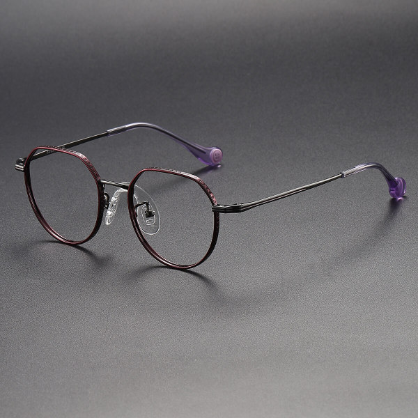 Round Titanium Glasses LE1132_Red & Gunmetal