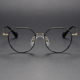 Round Titanium Glasses LE1132_Black & Gold