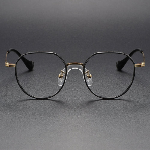 Round Titanium Glasses LE1132_Black & Gold