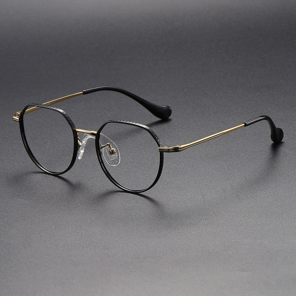 Round Titanium Glasses LE1132_Black & Gold