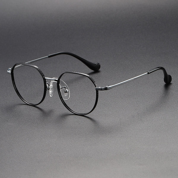 Round Titanium Glasses LE1132_Black & Silver