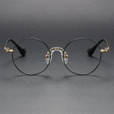 Round Titanium Glasses LE1134_Black Gold