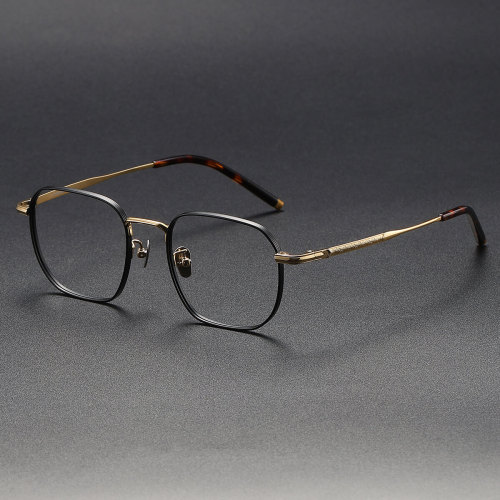 Square Titanium Glasses LE1145_Black & Gold