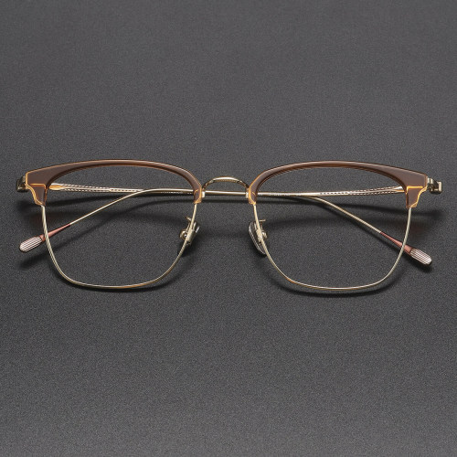 Browline Titanium Glasses LE1302_Clear Tea & Gold