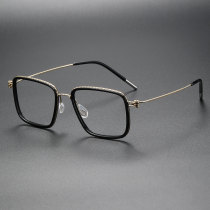 Square Titanium Glasses LE1309_Black & Gold