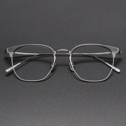 Browline Titanium Glasses LE1301_Clear Gray & Gunmetal