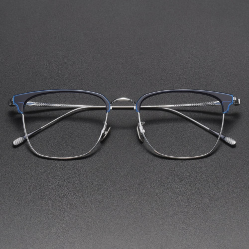 Browline Titanium Glasses LE1302_Clear Blue & Silver