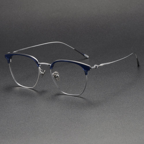 Browline Titanium Glasses LE1301_Clear Blue & Silver