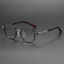 Square Titanium Glasses LE1291_Black & Silver Square Titanium Glasses LE1291_Black & Silver