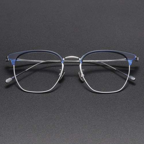 Browline Titanium Glasses LE1301_Clear Blue & Silver