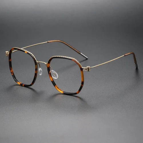 Geometric Titanium Glasses LE1307_Tortoise & Gold