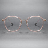 Geometric Titanium Glasses LE1307_Clear Pink & Rose Gold Front View