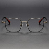 Square Titanium Glasses LE1295_Black & Gold Front View