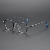 Geometric Titanium Glasses LE1322_Blue & Silver