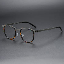 Square Titanium Glasses LE1318_Tortoise & Gunmetal Square Titanium Glasses LE1318_Tortoise & Gunmetal
