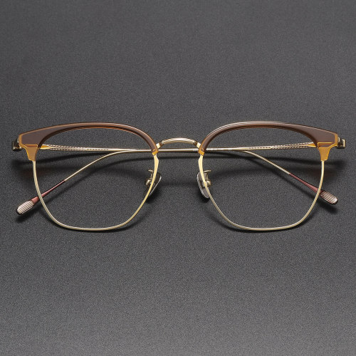Browline Titanium Glasses LE1301_Clear Tea & Gold
