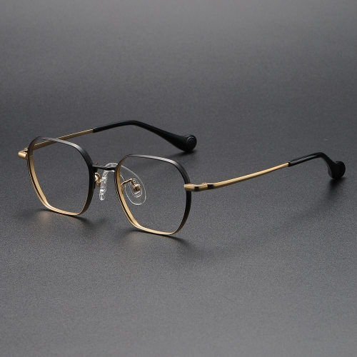 Geometric Titanium Glasses LE1322_Black & Gold