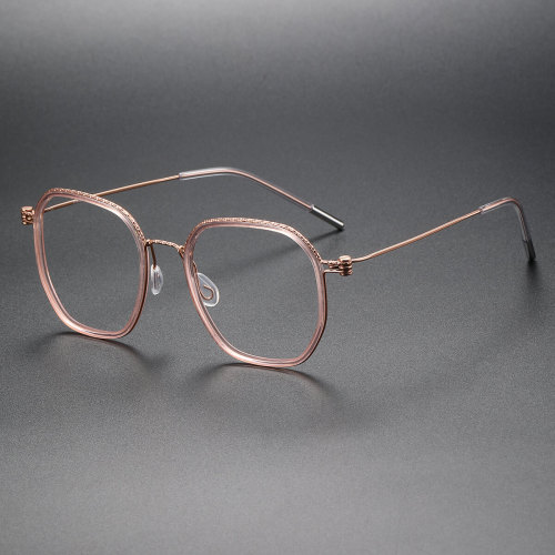 Geometric Titanium Glasses LE1307_Clear Pink & Rose Gold