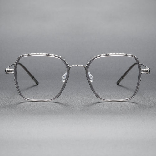 Square Titanium Glasses LE1306_Clear Gray & Silver