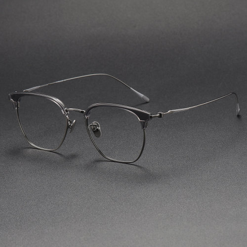 Browline Titanium Glasses LE1301_Clear Gray & Gunmetal