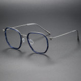 Geometric Titanium Glasses LE1307_Blue Tortoise & Silver
