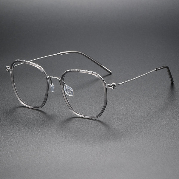 Geometric Titanium Glasses LE1307_Clear Gray & Silver