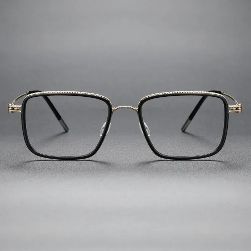 Square Titanium Glasses LE1309_Black & Gold
